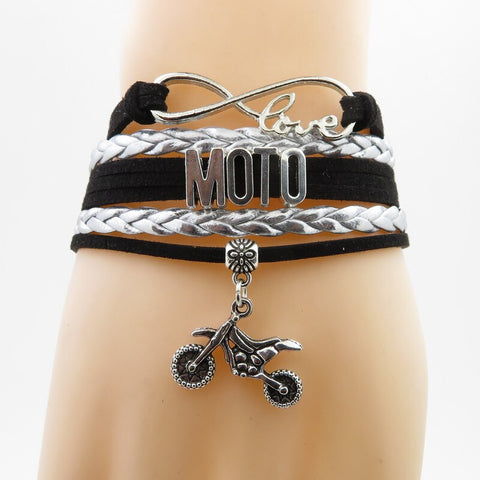 Bracelet Motard<br> Motocross Argenté (Cuir) Default Title