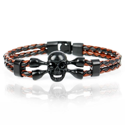 Bracelet Motard Noir et Marron<br> Tête de Mort Default Title