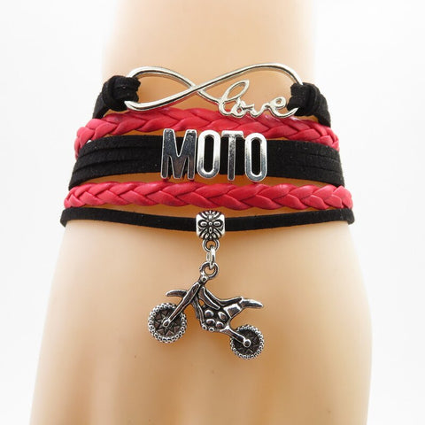 Bracelet Motard Rouge<br> Motocross (Cuir) - Antre du Motard