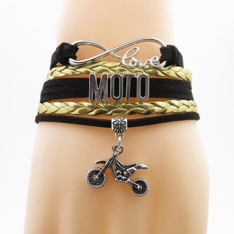 Bracelet Motard<br> Moto Cross Doré (Cuir) - Antre du Motard