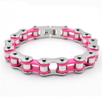 Bracelet Motard Chaine de Moto en Acier Gris et Rose