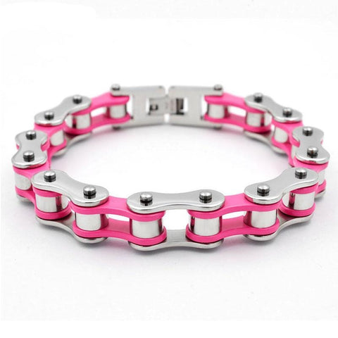 Bracelet Motard<br> Chaine de Moto en Acier<br> Gris et Rose