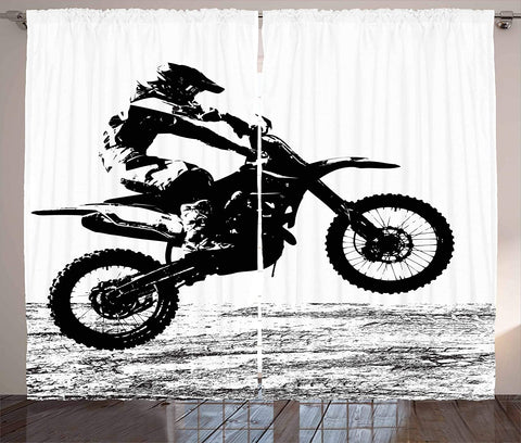 Rideau Moto Cross<br> en Noir & Blanc Passe-Tringle