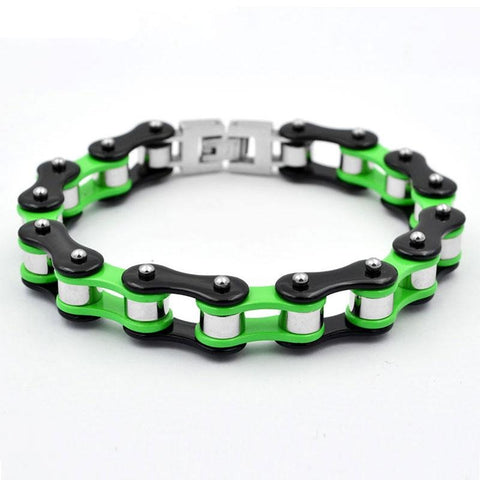 Bracelet Motard<br> Chaine de Moto en Acier<br> Noir et Vert