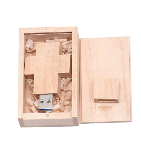 Clé USB Biker<br> Croix Aspect Bois Clair 64GB