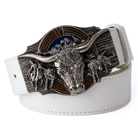 Ceinture Blanche Biker Buffle Sauvage 130cm