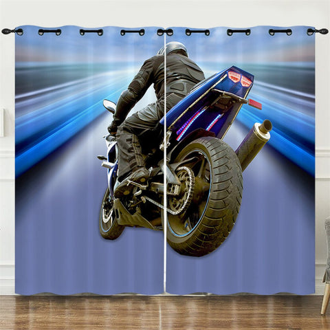 Rideau Moto Motard Vue Trois Quarts Arrières 240x270cm Oeillets