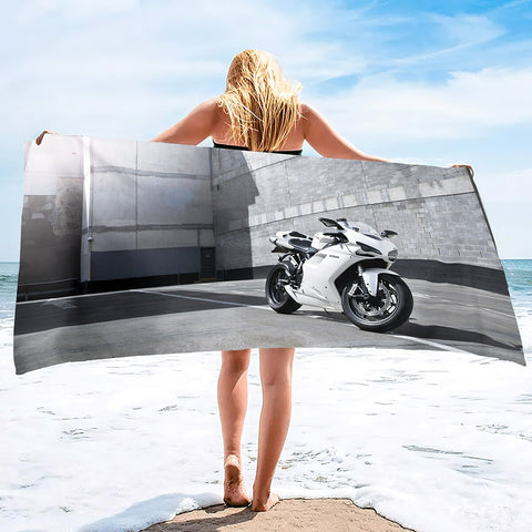 Serviette de Plage Moto Blanche Angélique 150x260cm