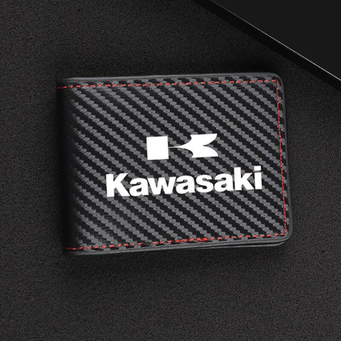 Porte-Carte Biker<br> Logo Kawasaki Blanc avec Surpiqure Rouge - Antre du Motard