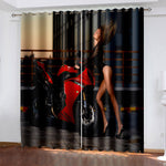 Rideau Moto Yamaha R1 & Belle Femme 200x240cm Passe-Tringle