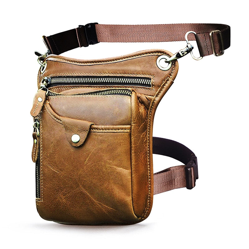 Sacoche Cuir Moto – Aigle Gaufré, Portable En Banane Ou Sur La Jambe - 4