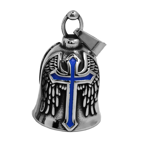 Guardian Bell<br> Croix Religieuse Bleue Ailée - Antre du Motard