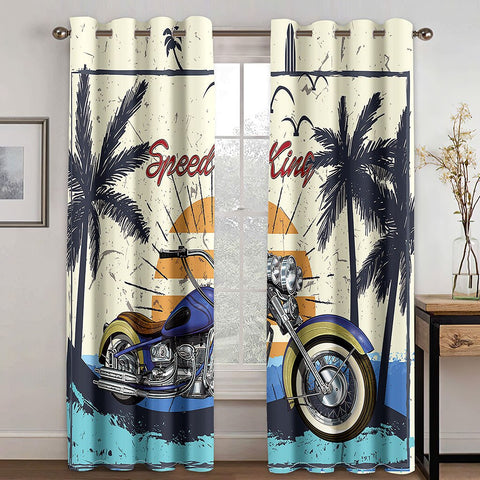 Rideau Moto<br> Palmiers Ensoleillés 220x214cm Oeillets