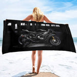 Serviette de Plage Moto Full Black sur Béquille 150x260cm