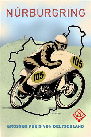 Affiche Moto Vintage<br> Circuit Nürburgring - Antre du Motard