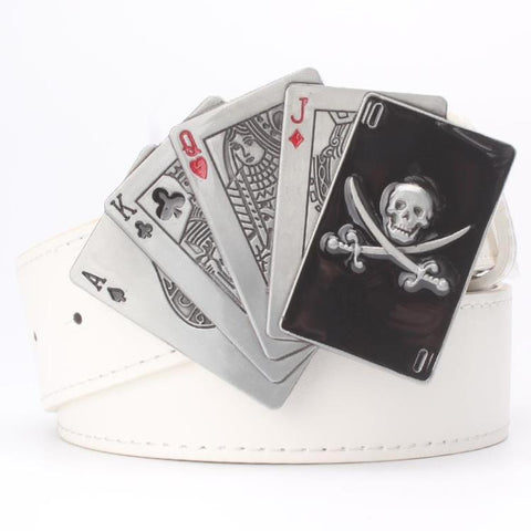 Ceinture Blanche Biker<br> Cartes de Jeu 130cm