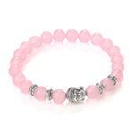 Bracelet Motard Perles Roses et Tête Bouddha 21cm