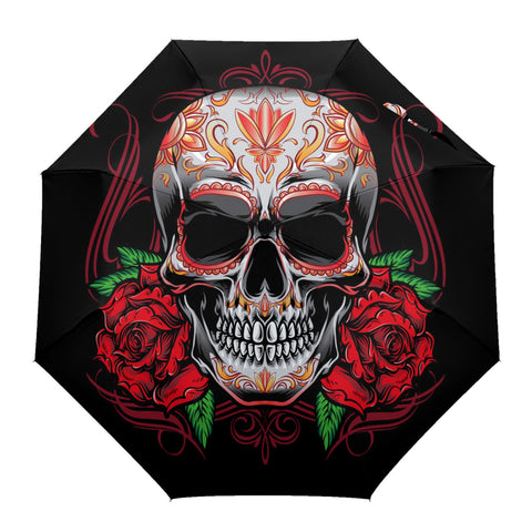 Parapluie Moto<br> Tête de Mort Mexicaine & Roses - Antre du Motard
