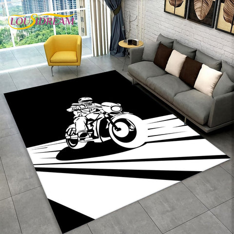 Tapis Moto<br> Vintage en Noir et Blanc 230x160cm