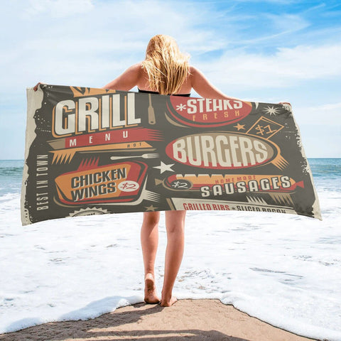 Serviette de Plage Moto Grill Steaks & Burgers