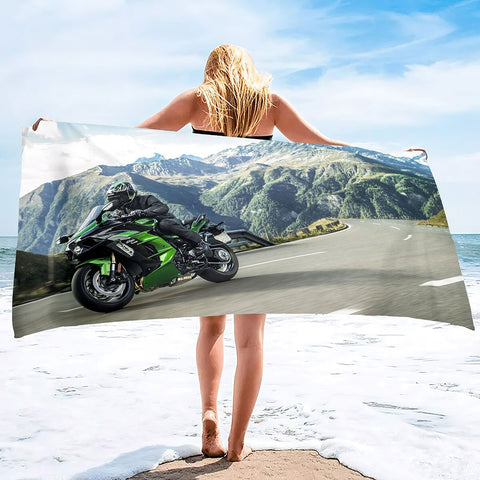 Serviette de Plage Moto Route Sinueuse 150x260cm