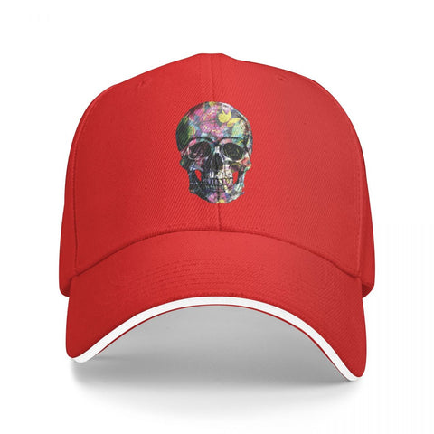 Casquette Moto<br> Crâne Fleuri en Rouge - Antre du Motard