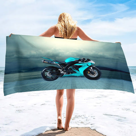 Serviette de Plage Moto<br> R1 Bleue Chromée 150x260cm