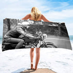 Serviette de Plage Moto Vintage en Noir et Blanc 150x260cm