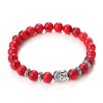 Bracelet Motard Perles Rouges et Tête de Mort 21cm