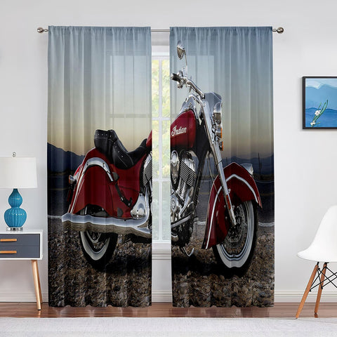 Rideau Moto<br> Indian avec Liseret Blanc 600x250cm Passe-Tringle